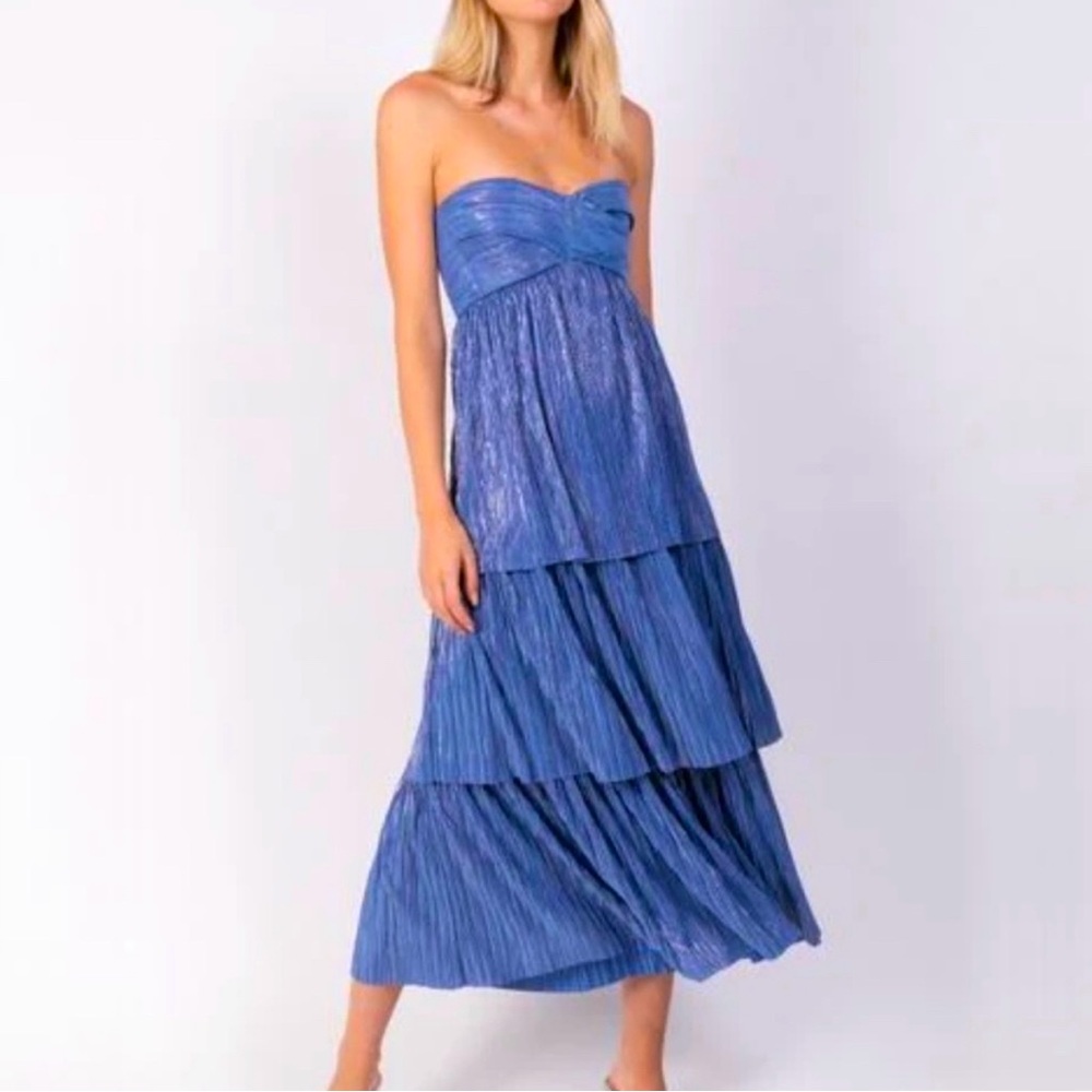 Anthropologie Sabina Musayev Tiered Shine Strapless Midi Dress 👗